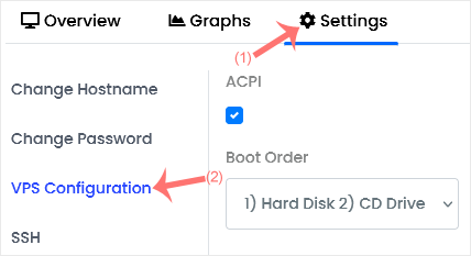 Virtualizor settings tab