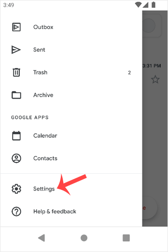 Android email setting change