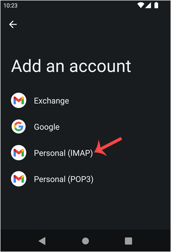 Android imap cpanel add