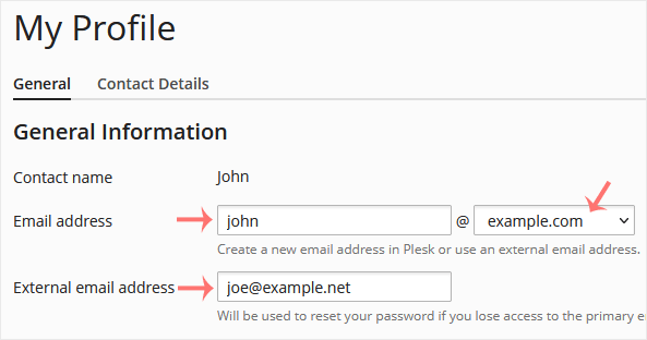 Change plesk contact email address
