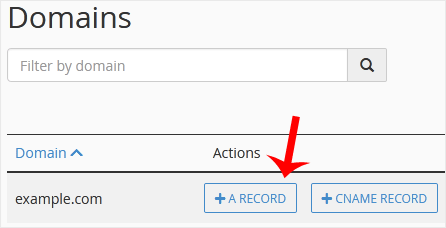 Cpanel a record domains list
