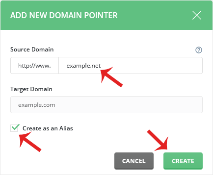 Da domainpointer createalias