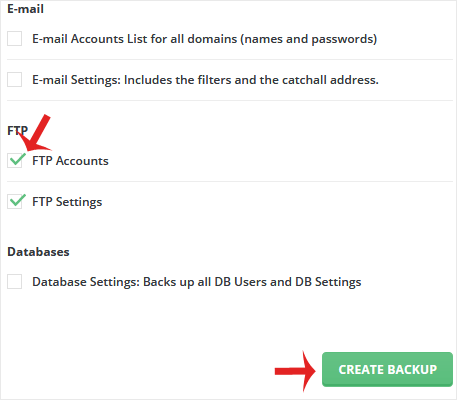 Directadmin ftp onlybackup