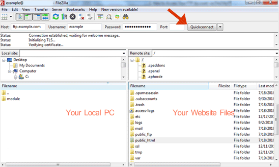 Ftp connected filezilla client