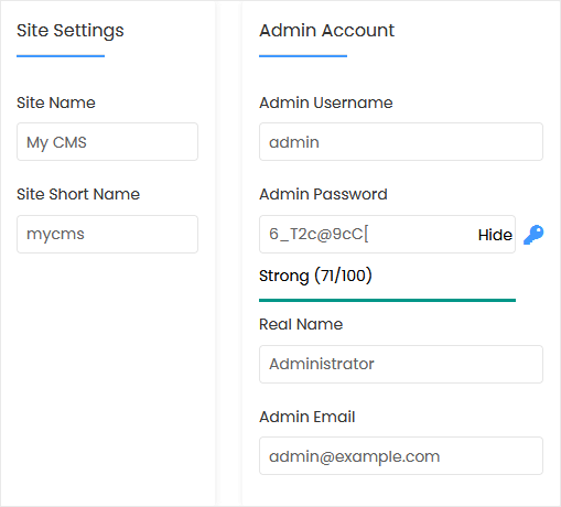 Mycms install screen
