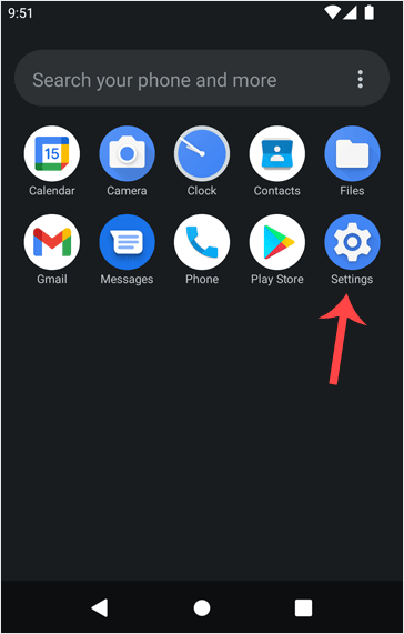 Open settings android mobile