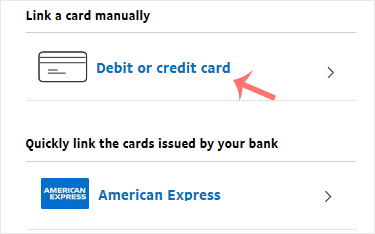 Paypal link card debit or credit card option