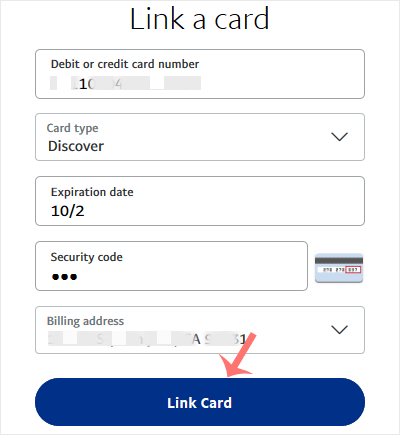 Paypal link card enter details