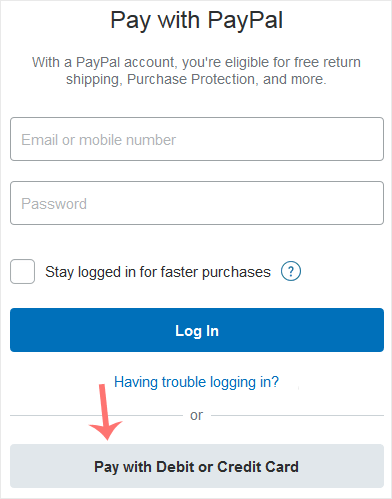 Paypal pay via debit or credit card