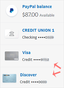 Paypal remove card select