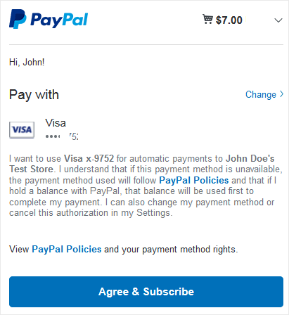 Paypal subscribe accept