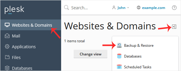 Plesk account backup manager access