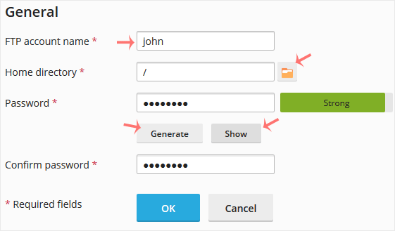 Plesk create ftp account options