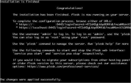 Plesk installation finish url copy