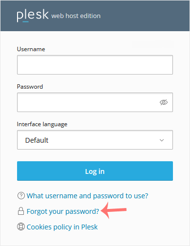 Plesk login page forget password