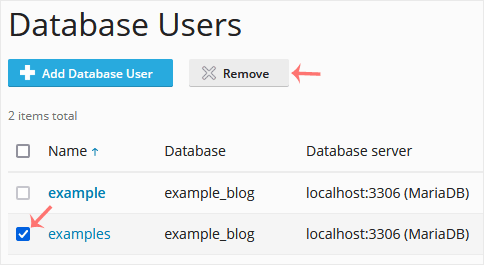 Plesk remove database user