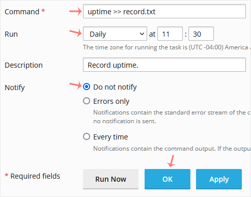 Plesk task edit option