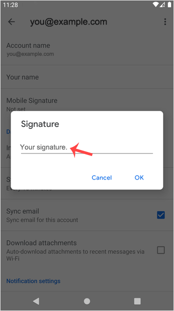 Signature customize cpanel android