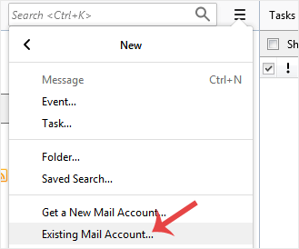 Thunderbird existing mail account