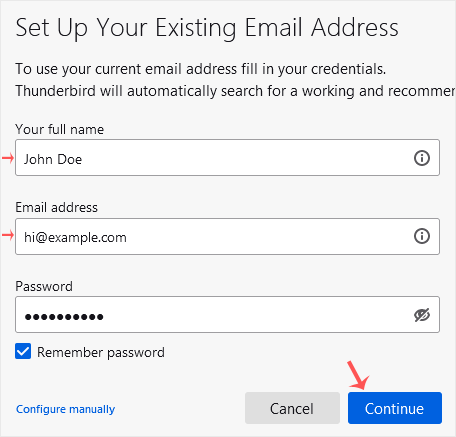 Thunderbird mail setup account cpanel