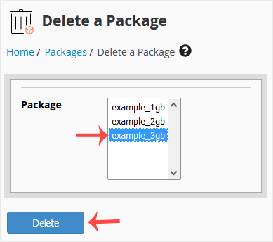 Whm reseller choose delete pack