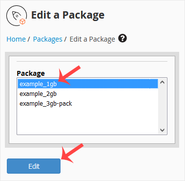 Whm reseller edit select package