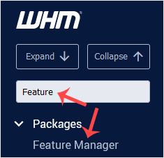 Whm reseller feature manager menu