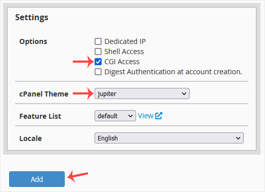 Whm reseller package resource settings