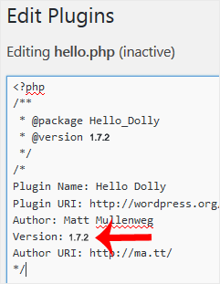 Wp plugin edit hellodolly version