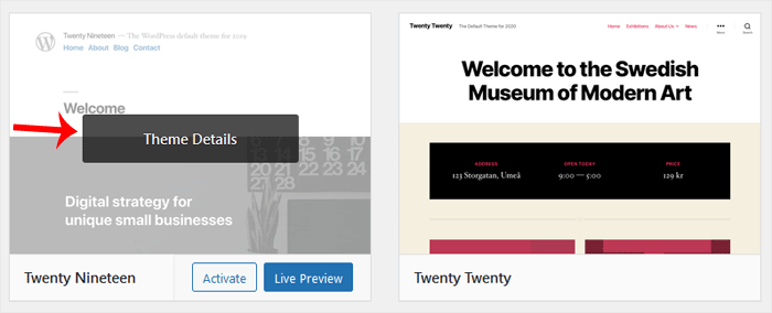Wp themes delete theme details