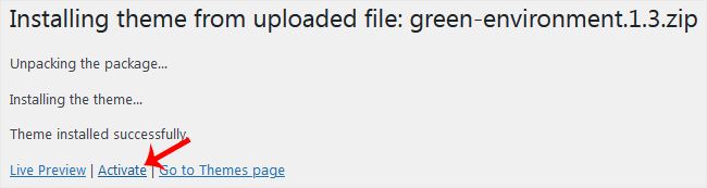 Wp themes upload theme activated